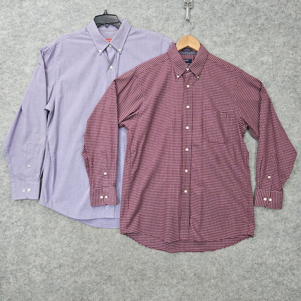 IZOD Pair of Men's Purple & Burgundy Button Down Shirts Size L Cotton Blend